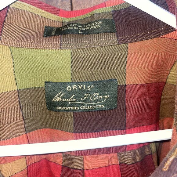 Orvis Signature Collection L Wool Blend Fall Check Plaid Long Sleeve Shirt Flaw - Picture 5 of 6